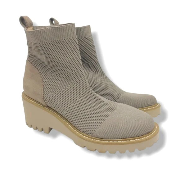 Nicole Miller Taupe-Beige Ankle Wedge Knit Sock Boots - Picture 7 of 7